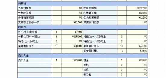 結果画面（消費税・他項目・売掛入金）